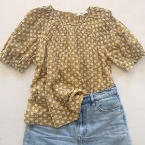 Madewell Daisy Embroidered Shirred Puff-Sleeve Top
